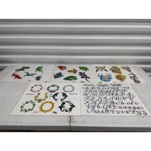 5Pcs Vintage Official Tattoo Brand Art Flash Sheet Lizard & Skull Figure
